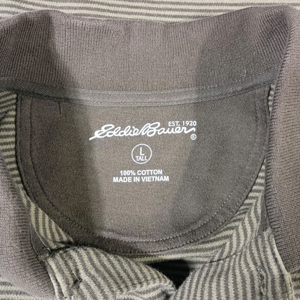 Eddie Bauer Striped Heavyweight 100% Cotton Polo Shirt Men's L Tall Brown SOFT - Picture 4 of 8